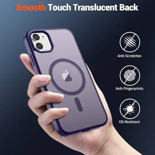 SUPFINE Magnetic for iPhone 11 Phone Case (Compatible with MagSafe) (Military Grade Drop Protection) Translucent Matte Shockproof Phone Cover,Dark Purple - 5