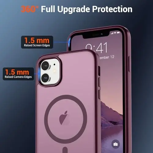 SUPFINE Magnetic for iPhone 11 Phone Case (Compatible with MagSafe)(Military Grade Drop Protection) Translucent Matte Shockproof Phone Case,Wine Red - SUPFINE (1)
