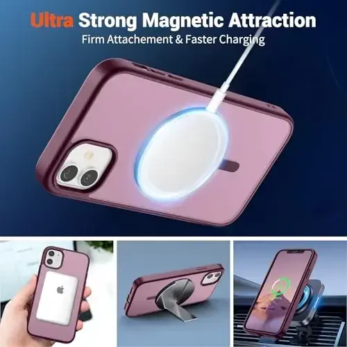 SUPFINE Magnetic for iPhone 11 Phone Case (Compatible with MagSafe)(Military Grade Drop Protection) Translucent Matte Shockproof Phone Case,Wine Red - 5