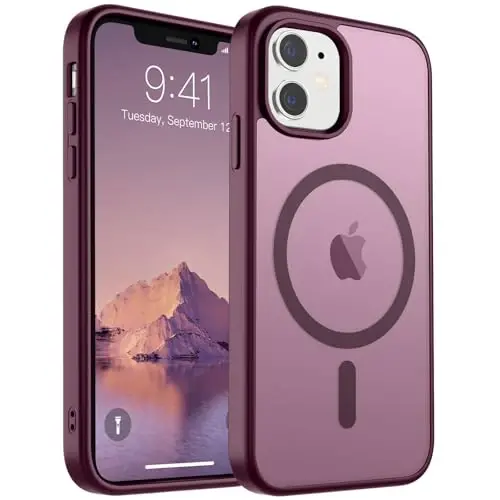 SUPFINE Magnetic for iPhone 11 Phone Case (Compatible with MagSafe)(Military Grade Drop Protection) Translucent Matte Shockproof Phone Case,Wine Red 