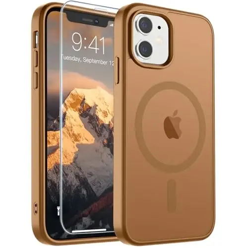 SUPFINE Magnetic for iPhone 11 Phone Case(Compatible with MagSafe)(Military Grade Drop Protection) Slim Translucent Matte Shockproof with Anti-Fingerprint Phone Case,Brown - 1
