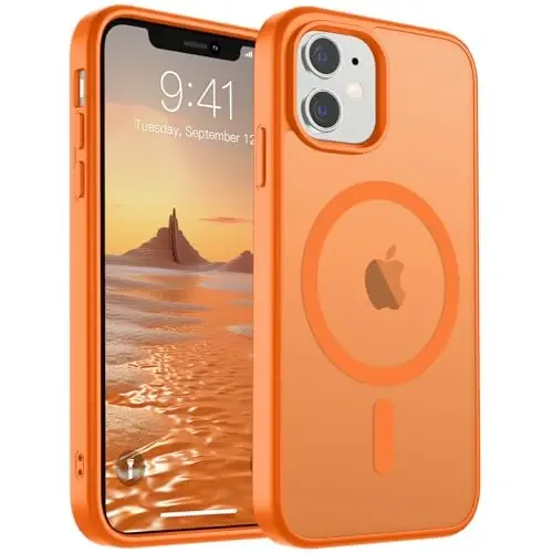 SUPFINE iPhone 11 için Manyetik Telefon Kılıfı ve Ekran Koruyucu (MagSafe Uyumlu) (Askeri Sınıf Düşme Koruması) Yarı Saydam Mat Darbeye Dayanıklı Telefon Kılıfı, Yıldızlı Turuncu 