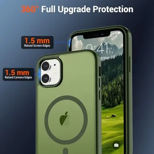 SUPFINE Magnetic for iPhone 11 Case(Compatible with MagSafe)(Military Grade Drop Protection) Slim Translucent Matte Shockproof with Anti-Fingerprint Phone Case,Cangling Green - 3