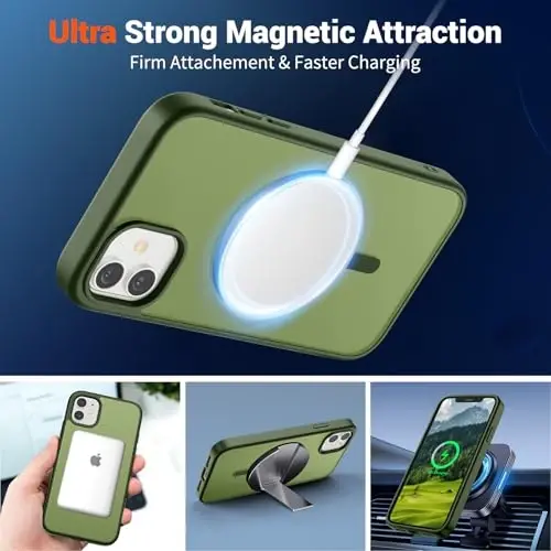 SUPFINE Magnetic for iPhone 11 Case(Compatible with MagSafe)(Military Grade Drop Protection) Slim Translucent Matte Shockproof with Anti-Fingerprint Phone Case,Cangling Green - 4