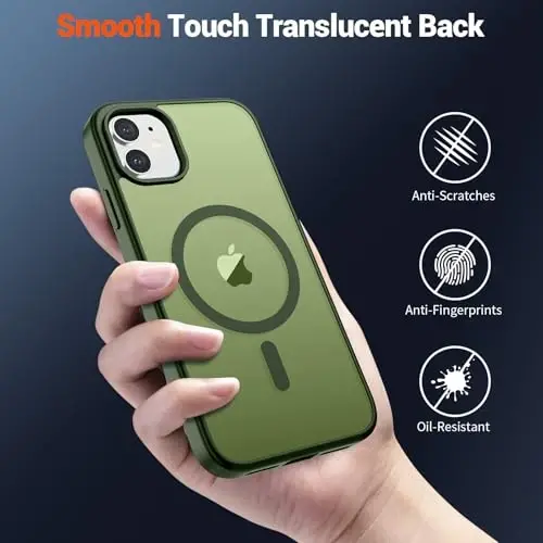 SUPFINE Magnetic for iPhone 11 Case(Compatible with MagSafe)(Military Grade Drop Protection) Slim Translucent Matte Shockproof with Anti-Fingerprint Phone Case,Cangling Green - 5