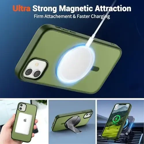 SUPFINE Magnetic for iPhone 11 Case(Compatible with MagSafe)(Military Grade Drop Protection) Slim Translucent Matte Shockproof with Anti-Fingerprint Phone Case,Cangling Green - 5