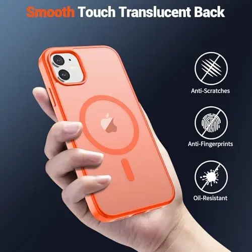 SUPFINE Magnetic for iPhone 11 Case(Compatible with MagSafe)(Military Grade Drop Protection) Slim Translucent Matte Shockproof with Anti-Fingerprint Phone Case,Orange - 6