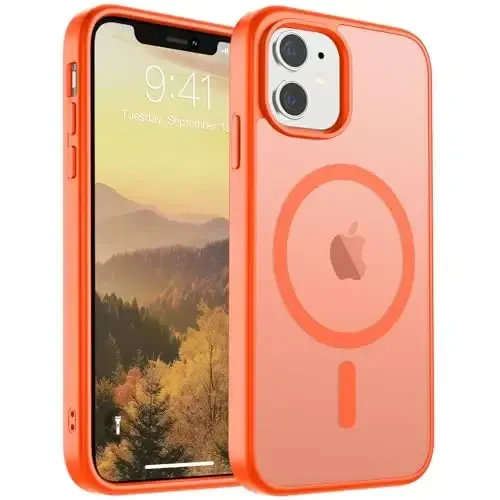 SUPFINE Magnetic for iPhone 11 Case(Compatible with MagSafe)(Military Grade Drop Protection) Slim Translucent Matte Shockproof with Anti-Fingerprint Phone Case,Orange 