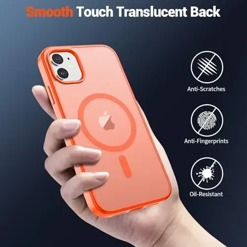 SUPFINE Magnetic for iPhone 11 Case(Compatible with MagSafe)(Military Grade Drop Protection) Slim Translucent Matte Shockproof with Anti-Fingerprint Phone Case,Orange - 6