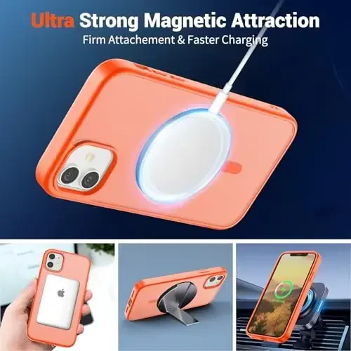 SUPFINE Magnetic for iPhone 11 Case(Compatible with MagSafe)(Military Grade Drop Protection) Slim Translucent Matte Shockproof with Anti-Fingerprint Phone Case,Orange - 5