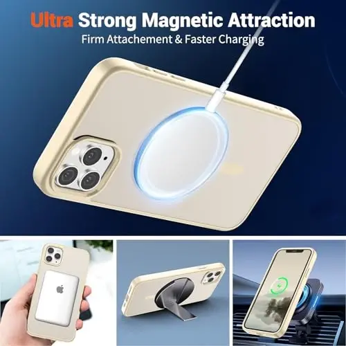 SUPFINE Magnetic for iPhone 11 Pro Max Case (Compatible with MagSafe) (Military Grade Drop Protection) Slim Translucent Matte Shockproof with Anti-Fingerprint Phone Case,Antique White - 5