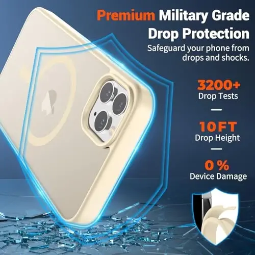SUPFINE Magnetic for iPhone 11 Pro Max Case Antique White | (Compatible with MagSafe)(Military Grade Drop Protection)Shockproof Translucent Matte Phone Cover - 3