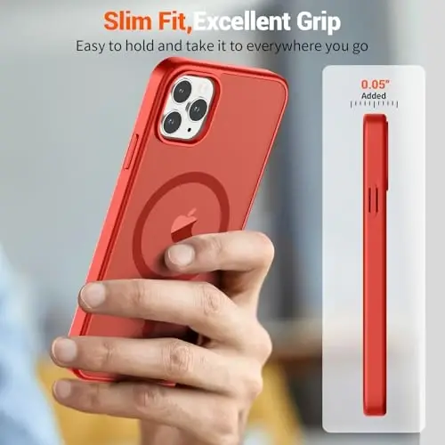 SUPFINE Magnetic for iPhone 11 Pro Max Case (Compatible with MagSafe) (Military Grade Drop Protection) Slim Translucent Matte Shockproof with Anti-Fingerprint Phone Case,Red - 7