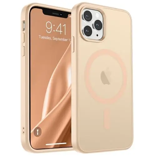 SUPFINE Magnetic for iPhone 11 Pro Max Case (Compatible with MagSafe) (Military Grade Drop Protection) Translucent Matte Shockproof Phone Case,Sand Pink - 1