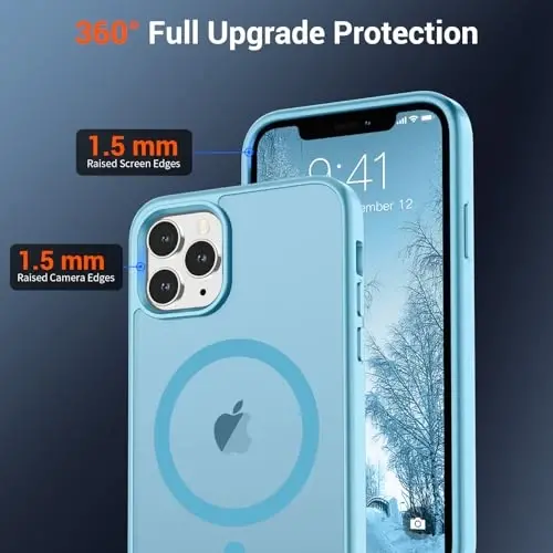 SUPFINE Magnetic for iPhone 11 Pro Max Case (Compatible with MagSafe) (Military Grade Drop Protection) Slim Translucent Matte Shockproof with Anti-Fingerprint Phone Case,Light Blue - 4