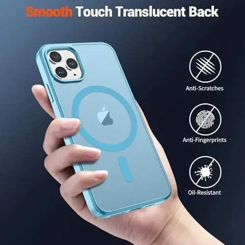 SUPFINE Magnetic for iPhone 11 Pro Max Case (Compatible with MagSafe) (Military Grade Drop Protection) Slim Translucent Matte Shockproof with Anti-Fingerprint Phone Case,Light Blue - 6