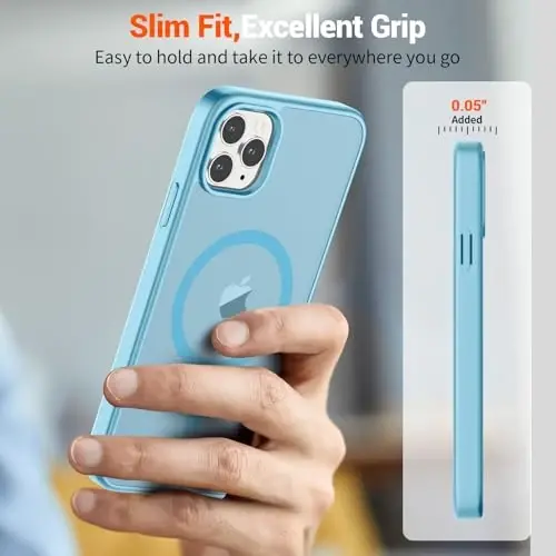 SUPFINE Magnetic for iPhone 11 Pro Max Case (Compatible with MagSafe) (Military Grade Drop Protection) Slim Translucent Matte Shockproof with Anti-Fingerprint Phone Case,Light Blue - 7