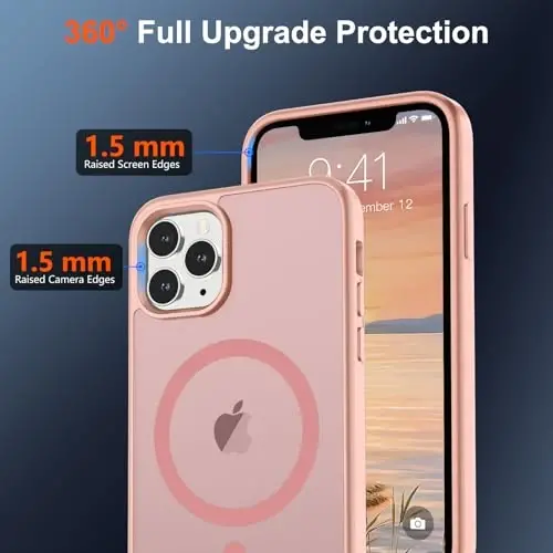SUPFINE Magnetic for iPhone 11 Pro Max Case (Compatible with MagSafe) (Military Grade Drop Protection) Slim Translucent Matte Shockproof with Anti-Fingerprint Phone Case,Pink - 4