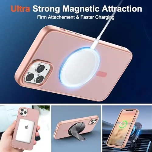 SUPFINE Magnetic for iPhone 11 Pro Max Case (Compatible with MagSafe) (Military Grade Drop Protection) Slim Translucent Matte Shockproof with Anti-Fingerprint Phone Case,Pink - 5
