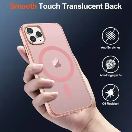 SUPFINE Magnetic for iPhone 11 Pro Max Case (Compatible with MagSafe) (Military Grade Drop Protection) Slim Translucent Matte Shockproof with Anti-Fingerprint Phone Case,Pink - 6