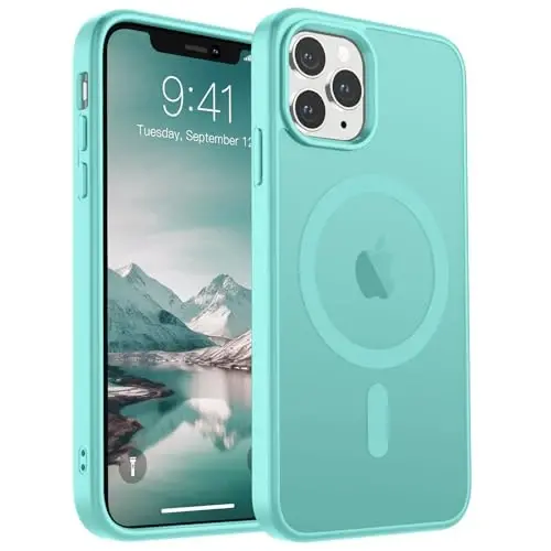 SUPFINE Magnetic for iPhone 11 Pro Max Case (Compatible with MagSafe) (Military Grade Drop Protection) Slim Translucent Matte Shockproof Phone Cover,Blue Green - 1