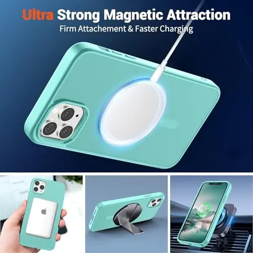 SUPFINE Magnetic for iPhone 11 Pro Max Case (Compatible with MagSafe) (Military Grade Drop Protection) Slim Translucent Matte Shockproof Phone Cover,Blue Green - 5