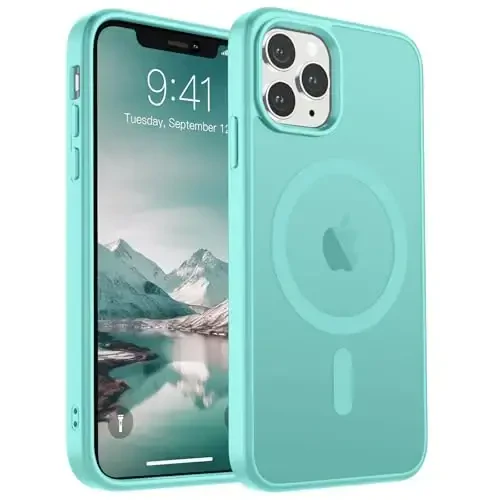 SUPFINE Magnetic for iPhone 11 Pro Max Case (Compatible with MagSafe) (Military Grade Drop Protection) Slim Translucent Matte Shockproof Phone Cover,Blue Green 
