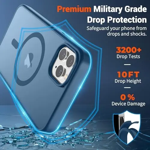 SUPFINE Magnetic for iPhone 11 Pro Max Case (Compatible with MagSafe) (10 FT Military Grade Drop Protection) Slim Translucent Matte Shockproof with Anti-Fingerprint Phone Case,Deep Blue - 3