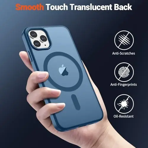 SUPFINE Magnetic for iPhone 11 Pro Max Case Deep Blue | (Compatible with MagSafe)(Military Grade Drop Protection)Shockproof Translucent Matte Phone Cover - 6