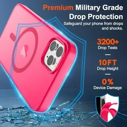 SUPFINE Magnetic for iPhone 11 Pro Max Case (Compatible with MagSafe) (Military Grade Drop Protection) Translucent Matte Shockproof Phone Cover,Matte Hot Pink - 3