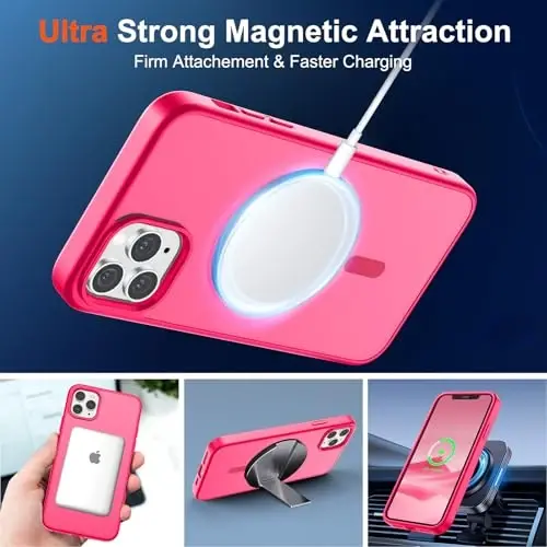 SUPFINE Magnetic for iPhone 11 Pro Max Case Hot Pink | (Compatible with MagSafe)(Military Grade Drop Protection)Shockproof Translucent Matte Phone Cover - 5