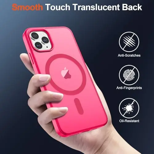 SUPFINE Magnetic for iPhone 11 Pro Max Case Hot Pink | (Compatible with MagSafe)(Military Grade Drop Protection)Shockproof Translucent Matte Phone Cover - 6