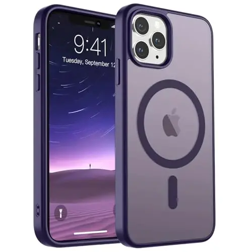 SUPFINE Magnetic for iPhone 11 Pro Max Case (Compatible with MagSafe) (Military Grade Drop Protection) Translucent Matte Shockproof Phone Case,Dark Purple - 1