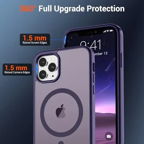 SUPFINE Magnetic for iPhone 11 Pro Max Case (Compatible with MagSafe) (Military Grade Drop Protection) Translucent Matte Shockproof Phone Case,Dark Purple - 4
