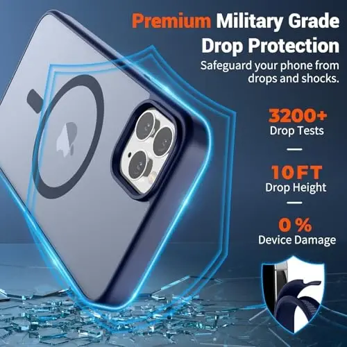 SUPFINE Magnetic for iPhone 11 Pro Max Case Navy Blue | (Compatible with MagSafe)(Military Grade Drop Protection)Shockproof Translucent Matte Phone Cover - 3