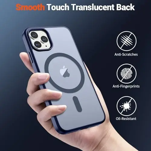 SUPFINE Magnetic for iPhone 11 Pro Max Case Navy Blue | (Compatible with MagSafe)(Military Grade Drop Protection)Shockproof Translucent Matte Phone Cover - 6