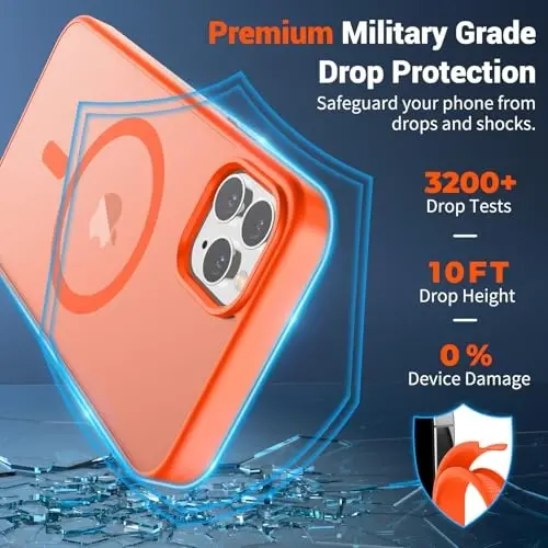 SUPFINE Magnetic for iPhone 11 Pro Max Case (Compatible with MagSafe) (Military Grade Drop Protection) Slim Translucent Matte Shockproof with Anti-Fingerprint Phone Case,Orange - 3