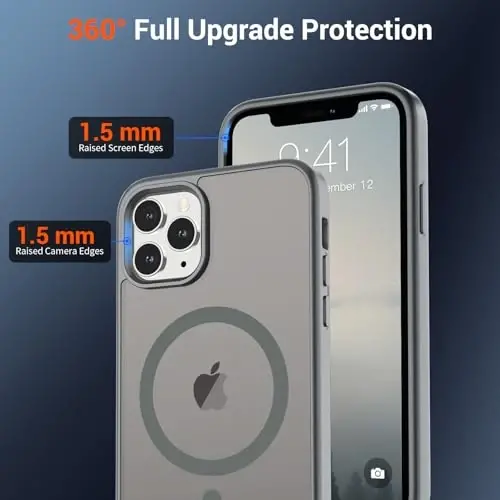 SUPFINE iPhone 11 Pro Max uchun magnitli g‘ilof (MagSafe bilan mos) (Harbiy darajadagi tushishdan himoya) Yupqa yarim shaffof mato zarbga chidamli, barmoq izlariga qarshi telefon g‘ilofi, kulrang - 4