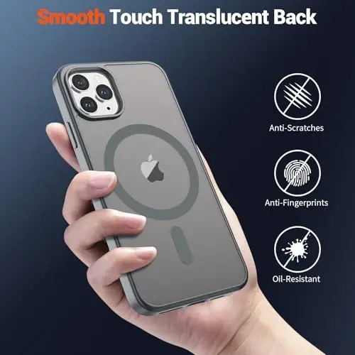 SUPFINE iPhone 11 Pro Max uchun magnitli g‘ilof (MagSafe bilan mos) (Harbiy darajadagi tushishdan himoya) Yupqa yarim shaffof mato zarbga chidamli, barmoq izlariga qarshi telefon g‘ilofi, kulrang - 6