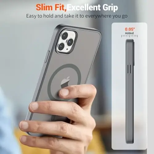 SUPFINE iPhone 11 Pro Max uchun magnitli g‘ilof (MagSafe bilan mos) (Harbiy darajadagi tushishdan himoya) Yupqa yarim shaffof mato zarbga chidamli, barmoq izlariga qarshi telefon g‘ilofi, kulrang - 7