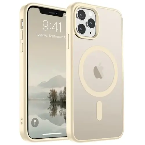 SUPFINE iPhone 11 Pro Max uchun magnitli g‘ilof (MagSafe bilan mos) (Harbiy standartga javob beradigan zarbadan himoya) Yupqa yarim shaffof mato, barmoq izlariga qarshi telefon g‘ilofi, antik oq 