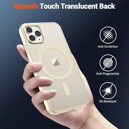 SUPFINE iPhone 11 Pro Max uchun magnitli g‘ilof (MagSafe bilan mos) (Harbiy standartga javob beradigan zarbadan himoya) Yupqa yarim shaffof mato, barmoq izlariga qarshi telefon g‘ilofi, antik oq - 6