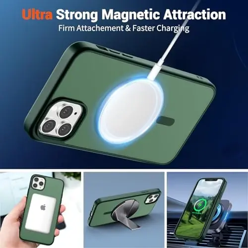 SUPFINE iPhone 11 Pro Max uchun magnitli g‘ilof (MagSafe bilan mos keladi) (10 FT harbiy darajadagi tushishdan himoya) Ingichka yarim shaffof matli zarbga chidamli barmoq izlariga qarshi telefon g‘ilofi, o‘rmon yashili - 5