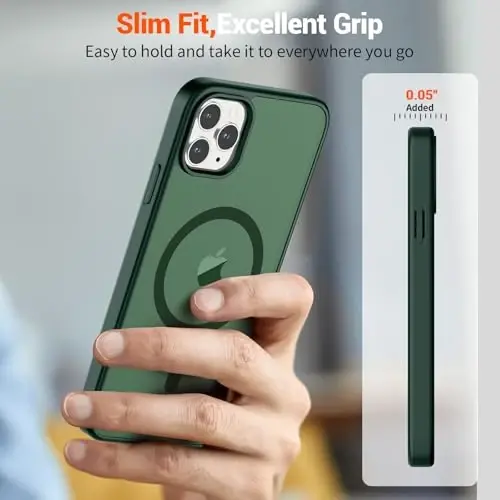 SUPFINE iPhone 11 Pro Max uchun magnitli g‘ilof (MagSafe bilan mos keladi) (10 FT harbiy darajadagi tushishdan himoya) Ingichka yarim shaffof matli zarbga chidamli barmoq izlariga qarshi telefon g‘ilofi, o‘rmon yashili - 7