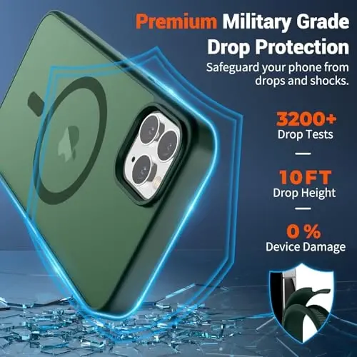 SUPFINE iPhone 11 Pro Max uchun magnitli g‘ilof (MagSafe bilan mos keladi) (10 FT harbiy darajadagi tushishdan himoya) Ingichka yarim shaffof matli zarbga chidamli barmoq izlariga qarshi telefon g‘ilofi, o‘rmon yashili - 3