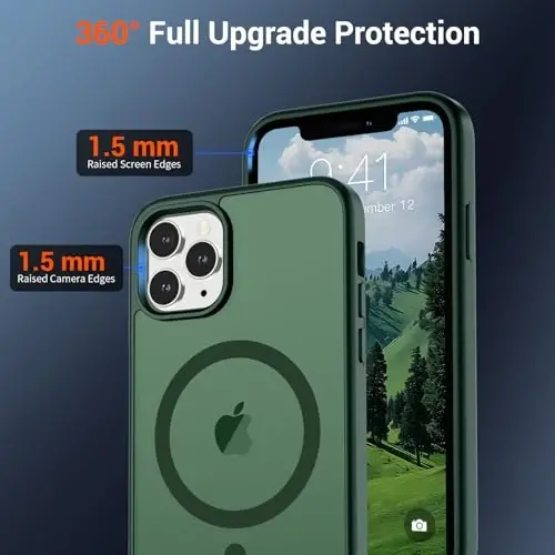 SUPFINE iPhone 11 Pro Max uchun magnitli g‘ilof (MagSafe bilan mos keladi) (10 FT harbiy darajadagi tushishdan himoya) Ingichka yarim shaffof matli zarbga chidamli barmoq izlariga qarshi telefon g‘ilofi, o‘rmon yashili - 4