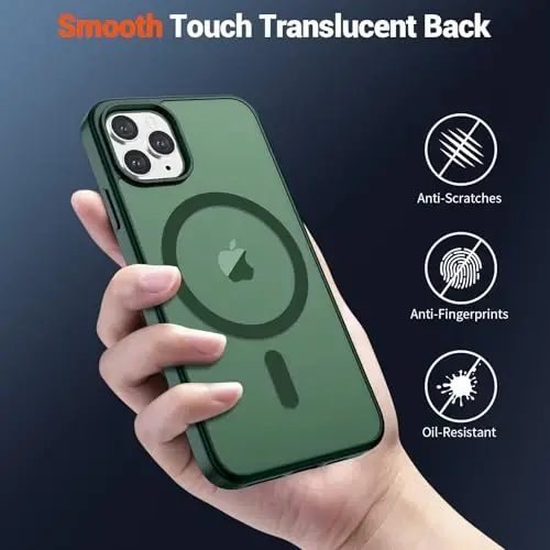 SUPFINE iPhone 11 Pro Max uchun magnitli g‘ilof (MagSafe bilan mos keladi) (10 FT harbiy darajadagi tushishdan himoya) Ingichka yarim shaffof matli zarbga chidamli barmoq izlariga qarshi telefon g‘ilofi, o‘rmon yashili - 6