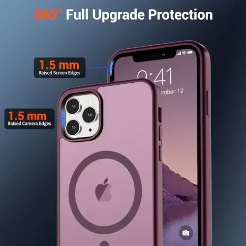 SUPFINE iPhone 11 Pro Max uchun magnitli g'ilof (MagSafe bilan mos keladi) (Harbiy darajadagi tushishdan himoya) Yarim shaffof matli zarbga chidamli telefon g'ilofi, vino qizil - 4
