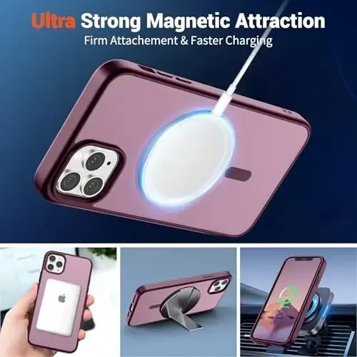 SUPFINE iPhone 11 Pro Max uchun magnitli g'ilof (MagSafe bilan mos keladi) (Harbiy darajadagi tushishdan himoya) Yarim shaffof matli zarbga chidamli telefon g'ilofi, vino qizil - 5
