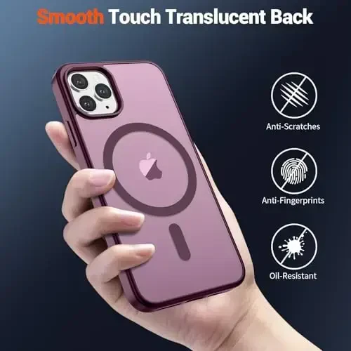 SUPFINE iPhone 11 Pro Max uchun magnitli g'ilof (MagSafe bilan mos keladi) (Harbiy darajadagi tushishdan himoya) Yarim shaffof matli zarbga chidamli telefon g'ilofi, vino qizil - 6